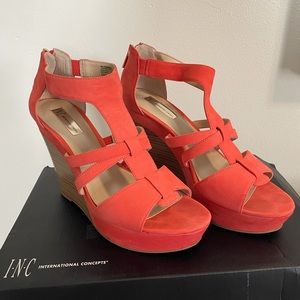 INC Wedge Suede Coral Sandals